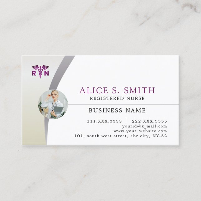 Registrierte Krankenschwester mit RN-Logo und Foto Visitenkarte (Vorderseite)