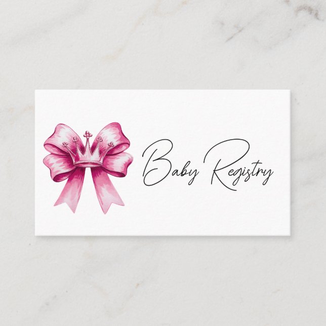 Registrierung für rosa Bow & Crown Baby Showroom Visitenkarte (Vorderseite)