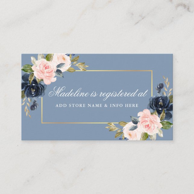 Registrierung von blauen floralen Brautpartys Begleitkarte (Vorderseite)