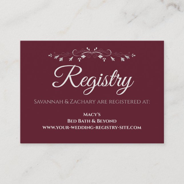 Registrierungskarte für Burgund & Gray Wedding Begleitkarte (Vorderseite)