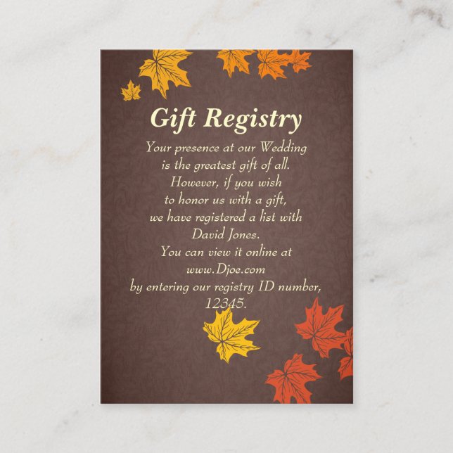 Registrierungskarten für Hochzeiten im Herbst Begleitkarte (Vorderseite)
