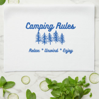 Règles de camping sur une serviette de cuisine