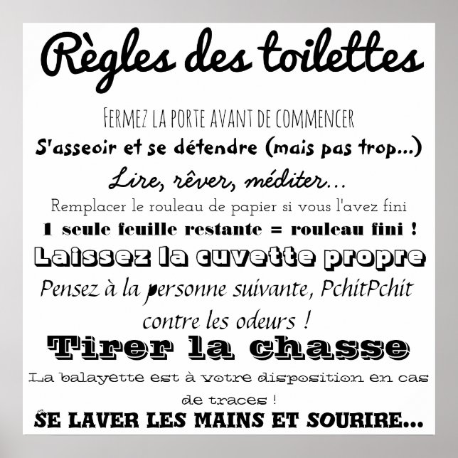Règles des toilettes poster (Vorne)