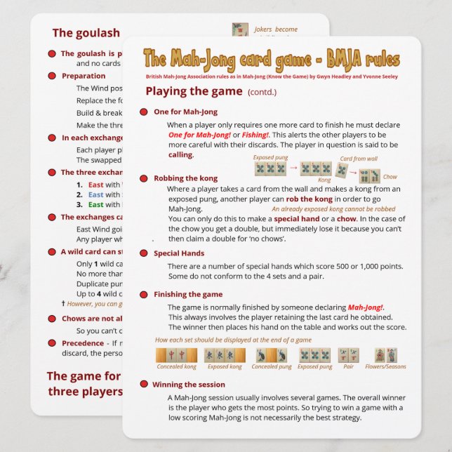 Règles du jeu des cartes à grande impression - Jou (Devant / Derrière)