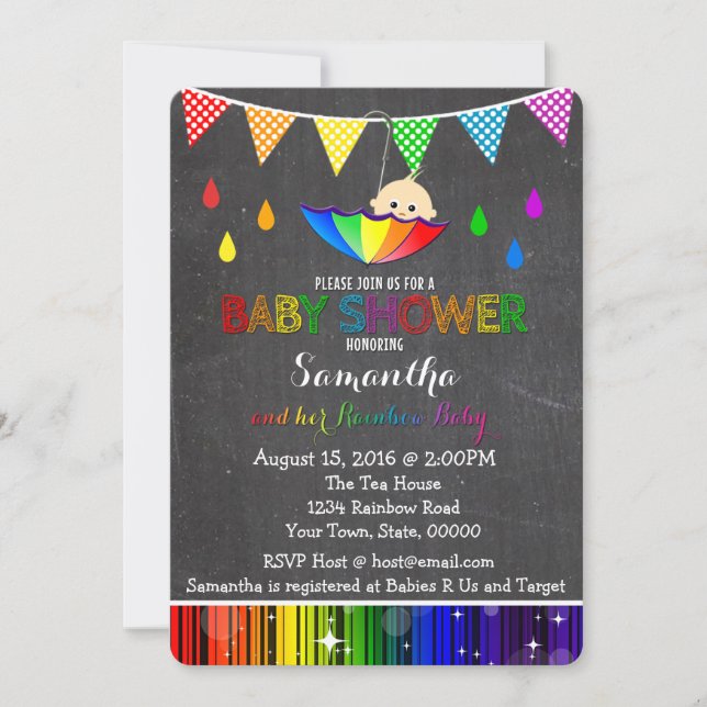Regnen der Regenbogen-Babyparty-Einladung Einladung (Vorderseite)
