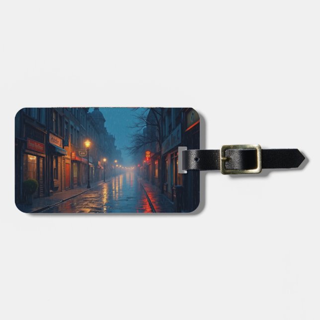 regnerische Nachtstraße Gepäckanhänger (Vorderseite horizontal)