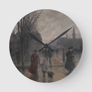 Regnerischer Abend auf Hennepin Allee, c.1902 Runde Wanduhr