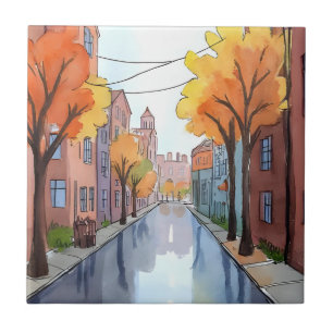 Regnerischer Tag in Boston Aquarellmalerei MA Ku Fliese