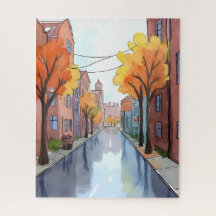 Regnerischer Tag in Boston | Wasserfarbe MA Reise