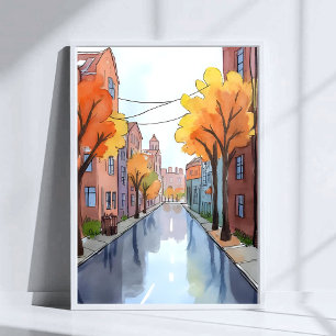 Regnerischer Tag in Boston Wasserfarbe MA Reise Poster