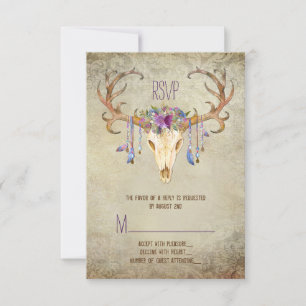 Reh Antler Skull Southwestern Wedding RSVP Karte
