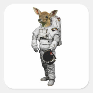 Reh-Astronauten-Aufkleber Quadratischer Aufkleber