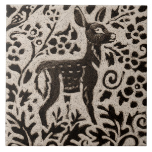 Reh Rehkalb Batik Steinzeug Waldtier Braun Grau Fliese