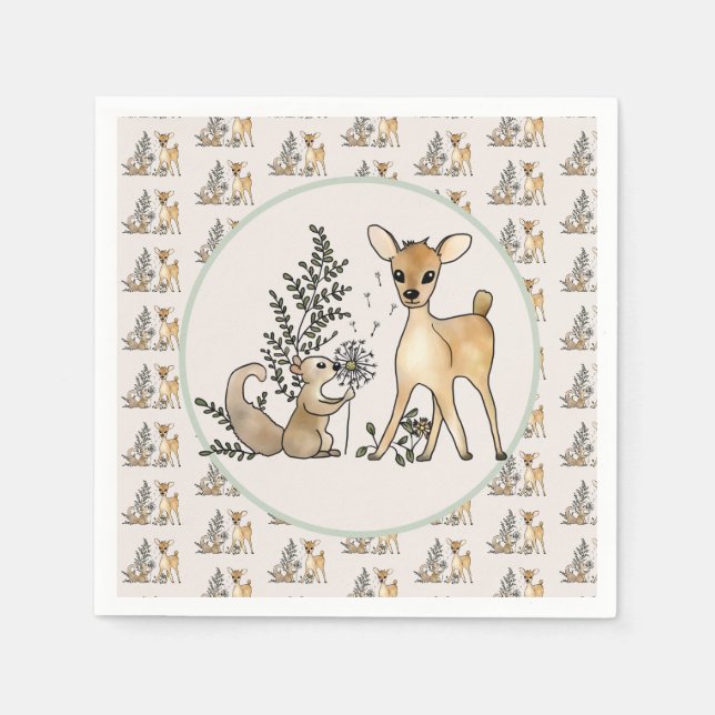 Reh und Eichhörnchen  Serviette (Vorderseite)