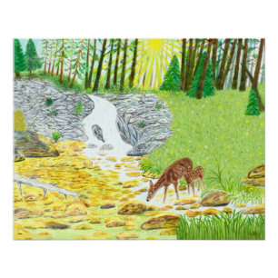 Reh und Hirschkalb Glänzend Poster