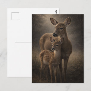 Reh und Kitz   Wildtier Kunst   Postkarte