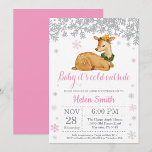 Reh Winter Rosa Mädchen Baby Shower Schneeflocke Einladung