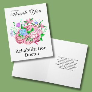 Rehabilitationsarzt danke Ihnen Gehirn mit Blume Karte