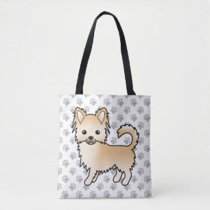 Rehbrauner Langhaar Chihuahua Cartoon-Hund & Pfote Tasche