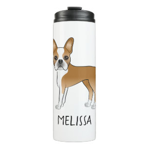 Rehbrauner und weißer Boston Terrier Cartoon-Hund Thermosbecher