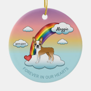 Rehbrauner und weißer Boston Terrier Regenbogen-De Keramik Ornament
