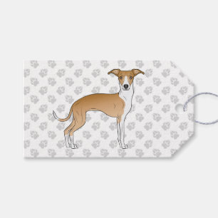 Rehbrauner und weißer Italienischer Windhund mit P Geschenkanhänger