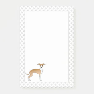 Rehbrauner und weißer Italienischer Windhund mit P Post-it Klebezettel