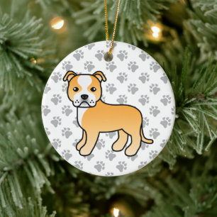 Rehbrauner und weißer Staffordshire Bull Terrier H Keramik Ornament