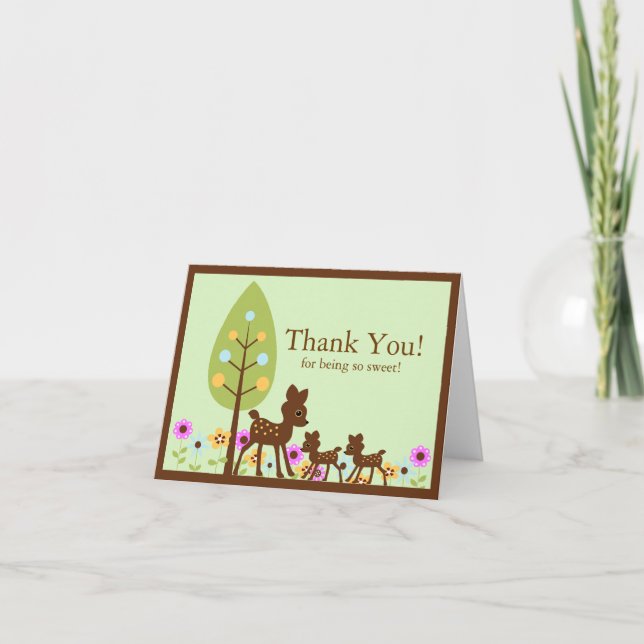 Rehe Twins Baby Dusche Danke Note Card (Vorderseite)