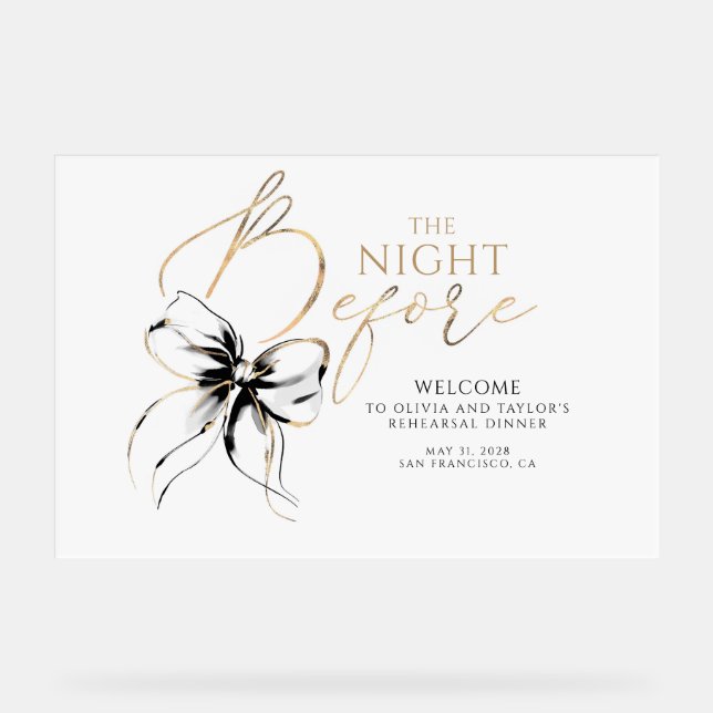 Rehearsal Dinner Black Bow Welcome Acrylschild (Vorderseite)