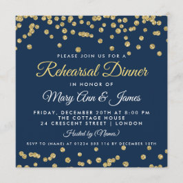 Rehearsal Dinner Gold Faux Glitter Confetti Navy Einladung