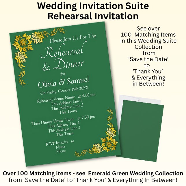 Rehearsal Invitation Card Emerald Green & Gold (Créateur téléchargé)