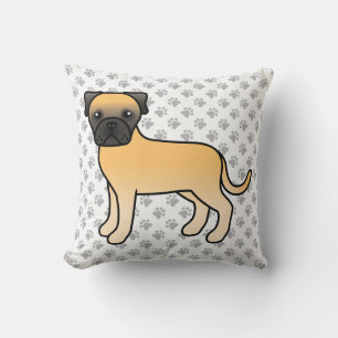 Rehfarbener Bullmastiff Süßer Cartoon-Hund & Pfote Kissen