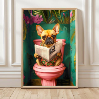 Rehfarbener Französische Bulldogge auf Toilettenpa Poster