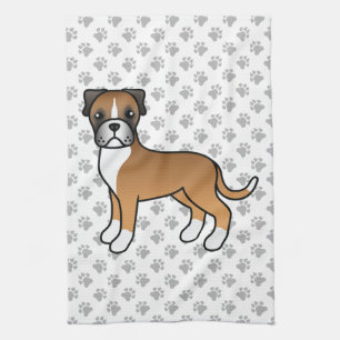 Rehfarbenes Boxer-Hündchen, Cartoon-Hund & Pfoten Geschirrtuch