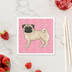 Rehfarbenes Mops-Hund-Cartoon-Mops-Liebe-Herzmuste Serviette