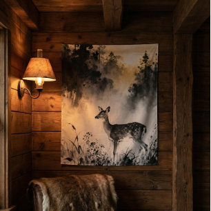 Rehfell-Teppich Nebelwald-Kunst Wandteppich