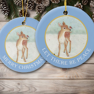 Rehhirsch und Vogel Vintage-Bild Keramik Ornament