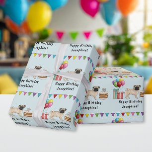 Rehkältchen-Mops-Hund-Cartoon wischt auf Farbige H Geschenkpapier