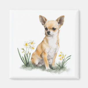 Rehkitz Chihuahua Blumen-Aquarell-Kunst Magnet