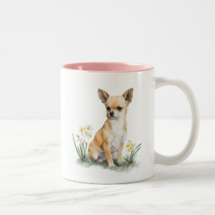 Rehkitz-Chihuahua-Blumen-Aquarell-Kunst Zweifarbige Tasse