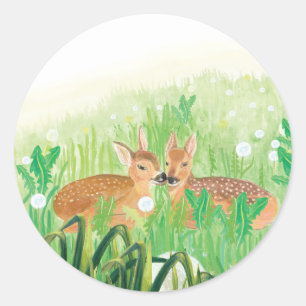 Rehkitz-Illustration - Kitze im hohen Gras  Runder Aufkleber