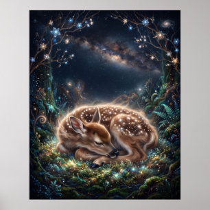 Rehkitz-Nebel-Schlafstern-Moos-Kunst Poster
