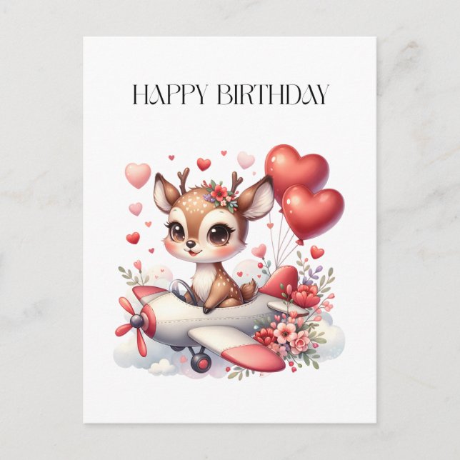 Rehkitz Pilot Geburtstag Postkarte (Vorderseite)