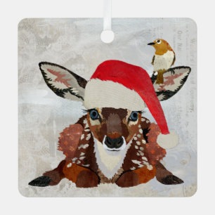 REHKITZ UND GOLDENER VOGEL WEIHNACHTEN ORNAMENT AUS METALL