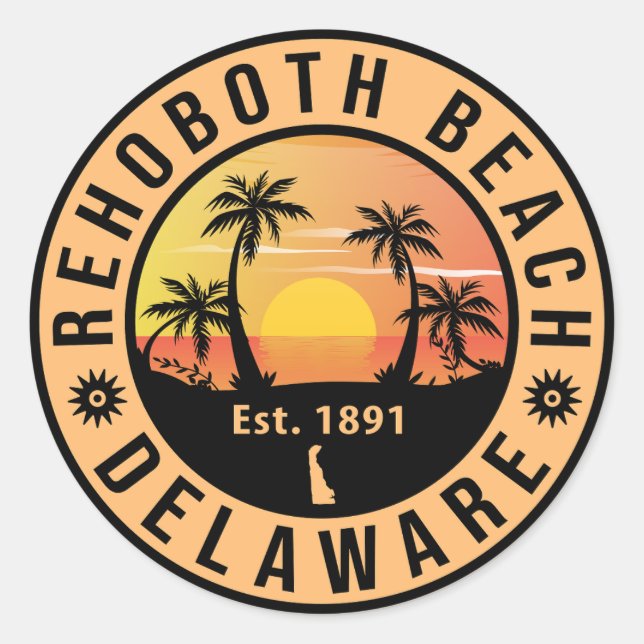 RehoBeide Beach Delaware Retro Sunset Souvenirs 70 Runder Aufkleber (Vorderseite)