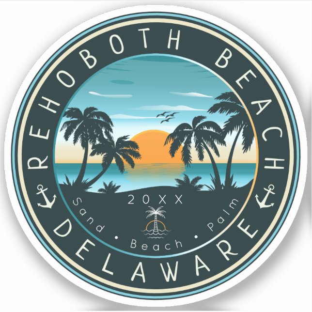 RehoBeide Beach Delaware Sunset Retro Souvenir 80e Aufkleber (Vorderseite)