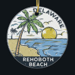 RehoBeide Beach Delaware Vintag Keramik Ornament<br><div class="desc">Rehoboth Beach hand drawn illustriert with mountains and ocean waves in the background. Perfekt for anyone who loves to visit Rehoboth Beach.</div>