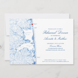 RehoBeide Beach Map Navy Blue Probe Dinner Einladung