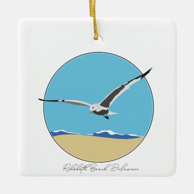 RehoBeide Strand, Delaware Sea Gull am Strand Keramikornament (Vorderseite)